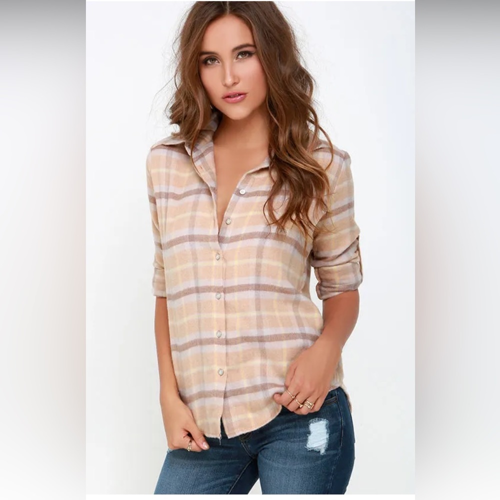 EUC: Women’s WHITE CROW brand Harvest Moon Beige Flannel Top ~ size L